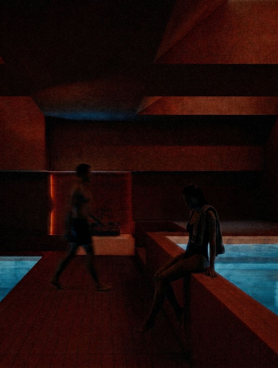 Night pools, two figures