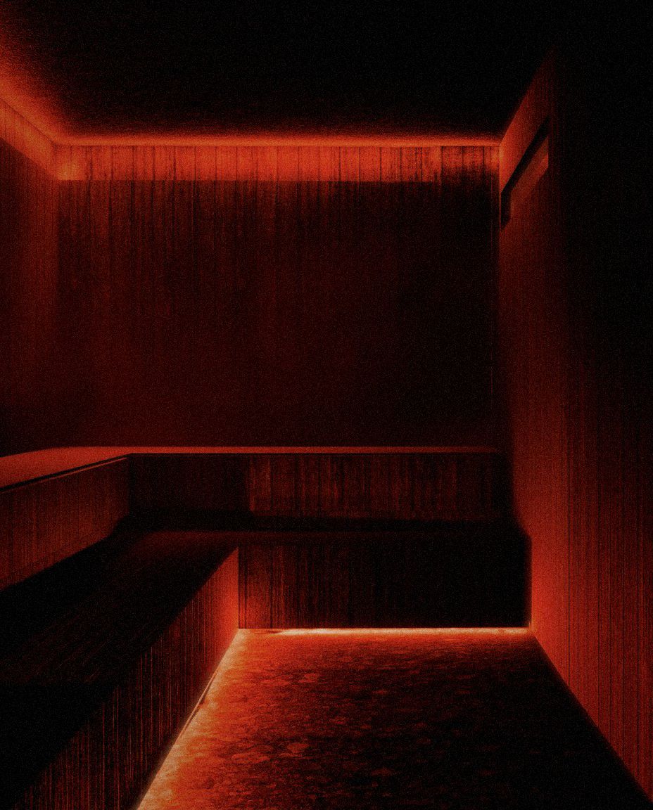 The sauna in red glow