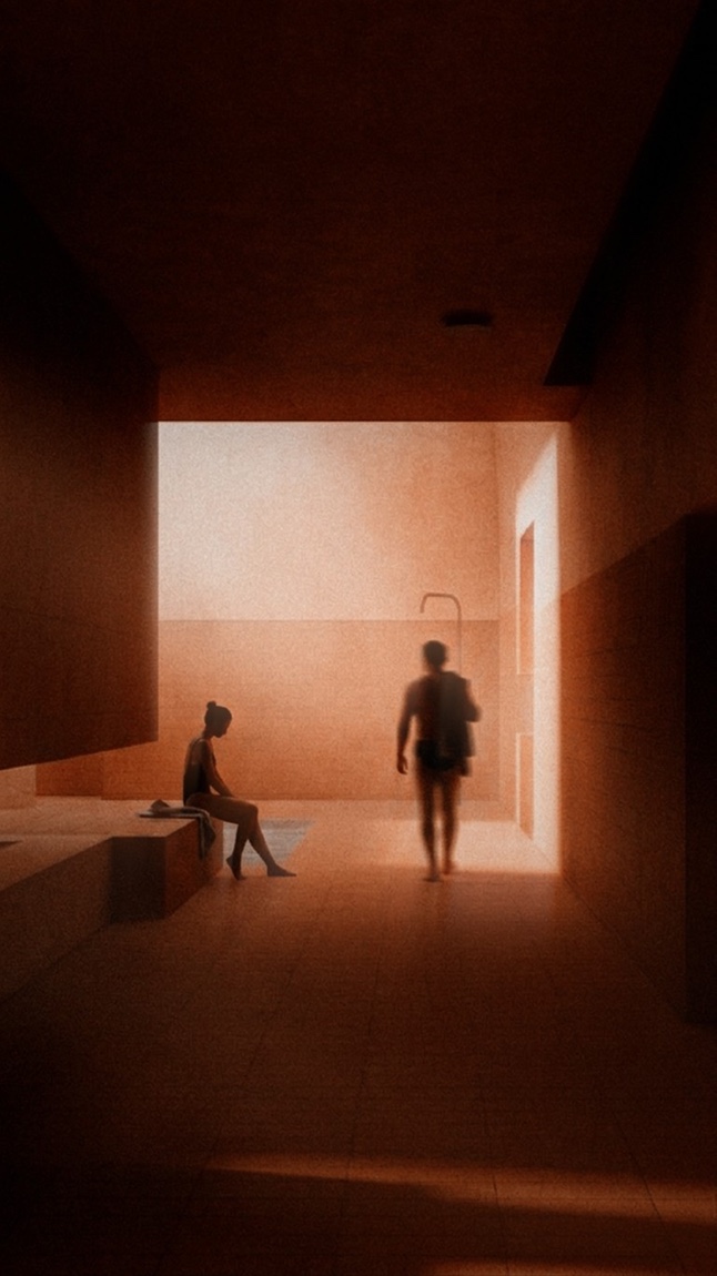The walkway to the showers